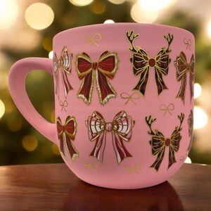 Pink Mug with Festive Holiday Bow Design